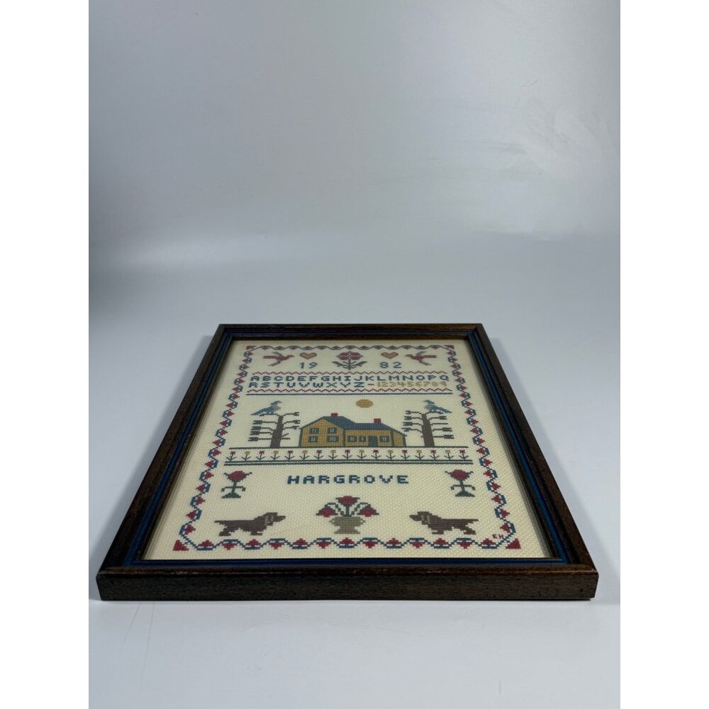 Framed Art Cross Stitch Embroidery Sampler Vintage ABC Alphabet Finished 1980s - Picture 5 of 12